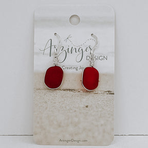 PASSION Red Small Square Sea Glass Earrings