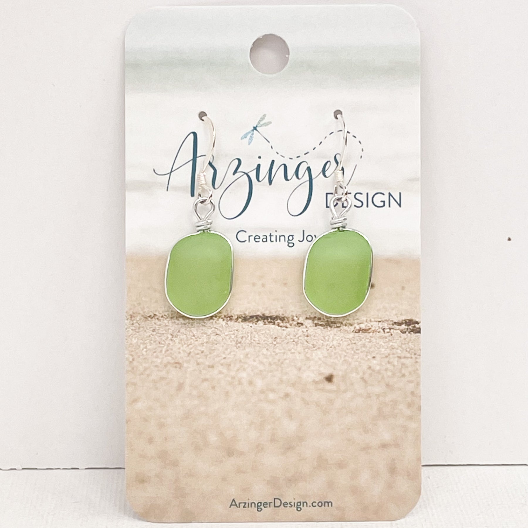 HEALING Light Green Small Square Sea Glass Earrings