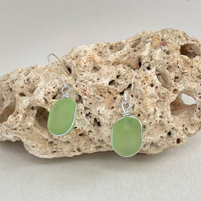 HEALING Light Green Small Square Sea Glass Earrings