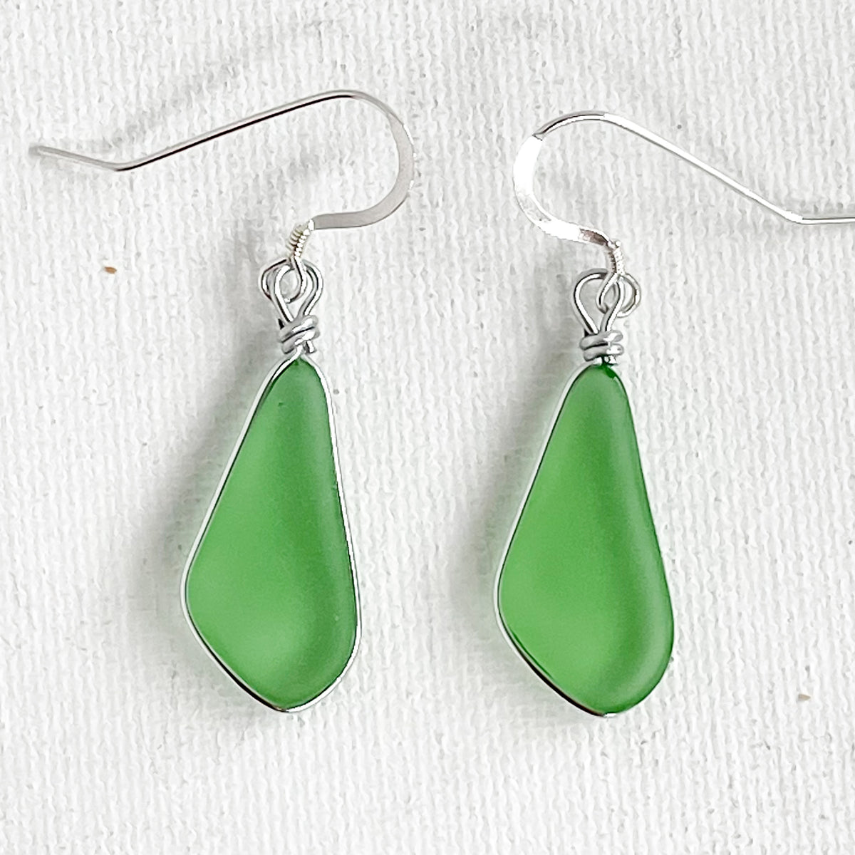 Healing Light Green Trapezoid Sea Glass Earrings