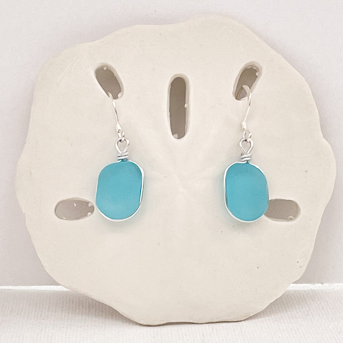 CALM Light Turquoise Small Square Sea Glass Earrings