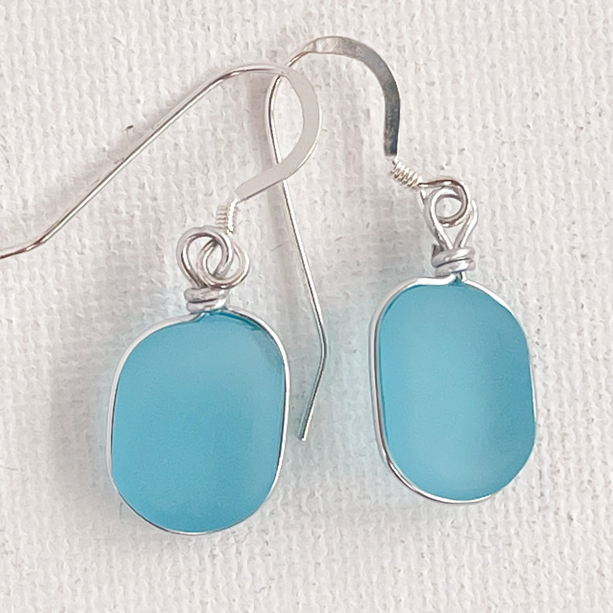 CALM Light Turquoise Small Square Sea Glass Earrings