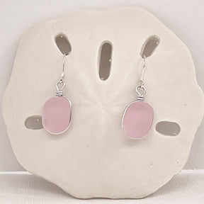 LOVE Pink Sea Glass Short Square Earrings