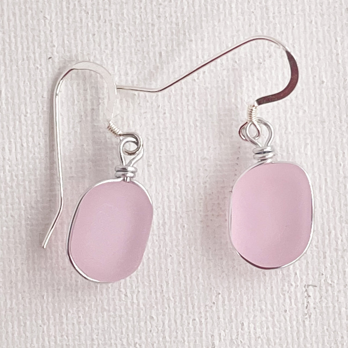 LOVE Pink Sea Glass Short Square Earrings
