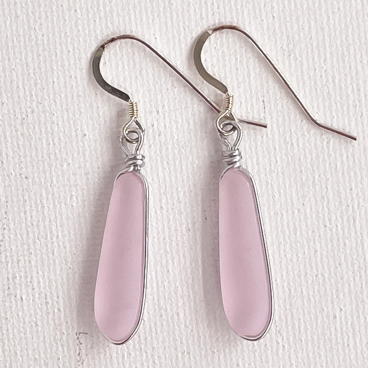 LOVE Pink Short Skinny Sea Glass Earrings
