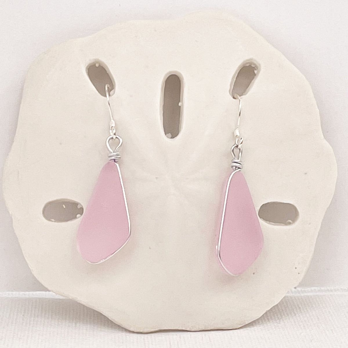 LOVE Pink Trapezoid Sea Glass Earrings