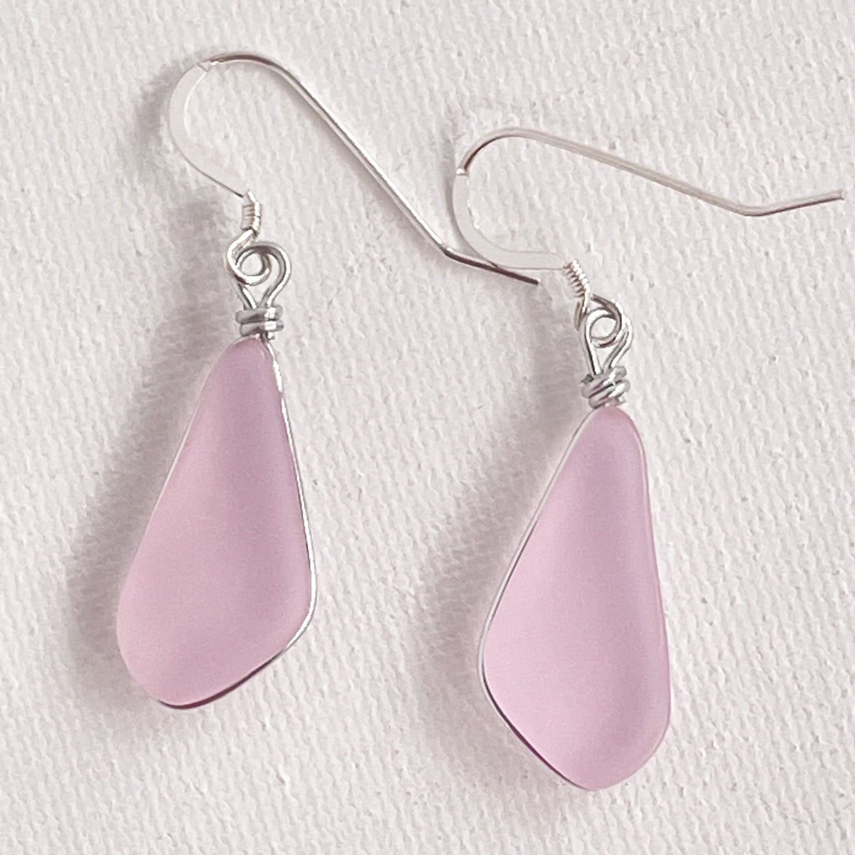 LOVE Pink Trapezoid Sea Glass Earrings