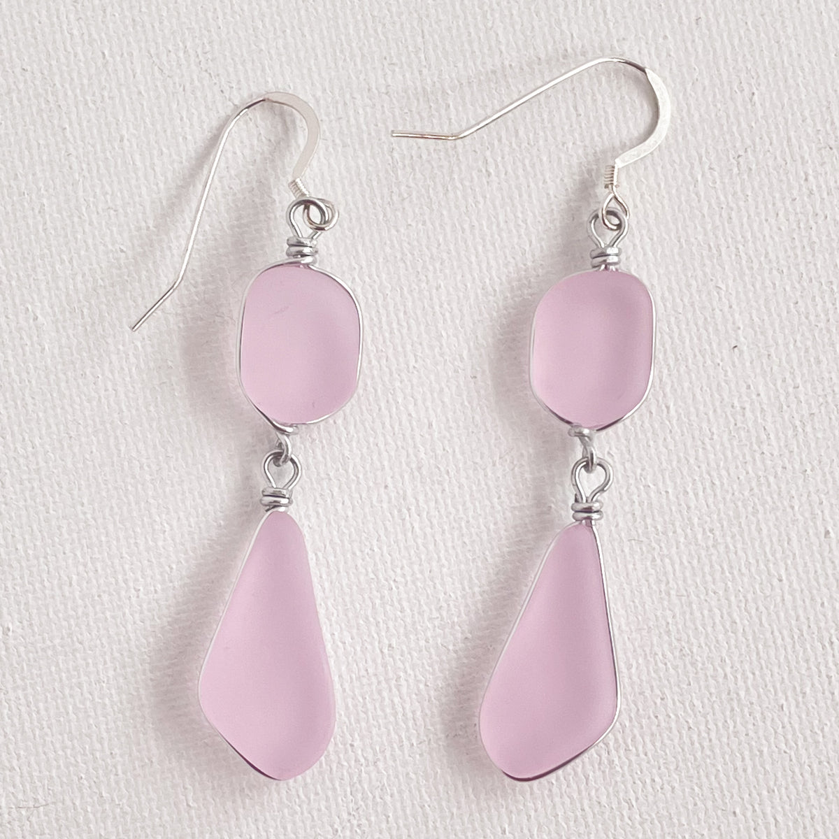 LOVE Pink Double Sea Glass Earrings