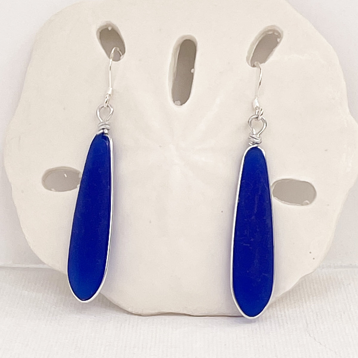 CONFIDENCE Royal Blue Long Skinny Sea Glass Earrings