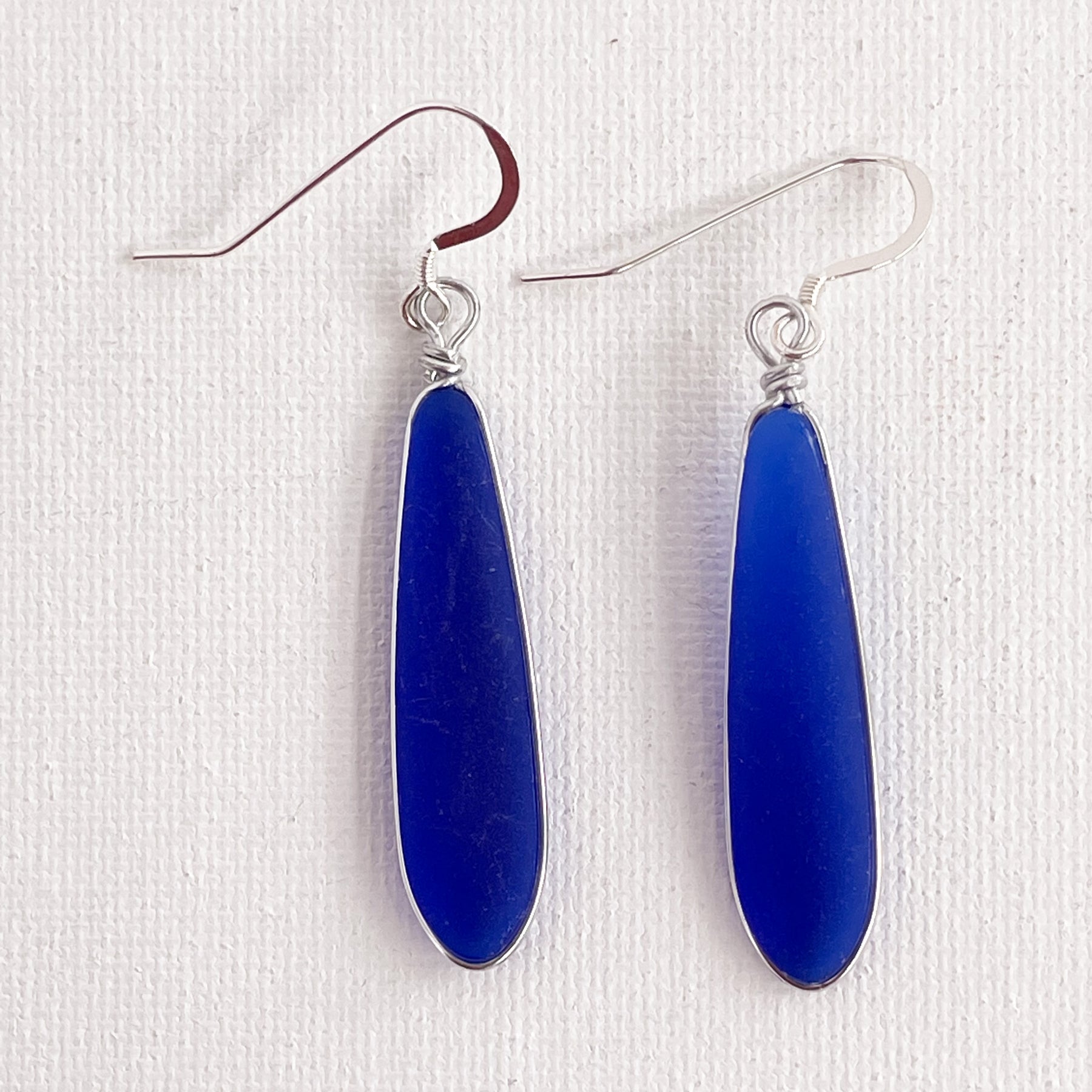 CONFIDENCE Royal Blue Long Skinny Sea Glass Earrings