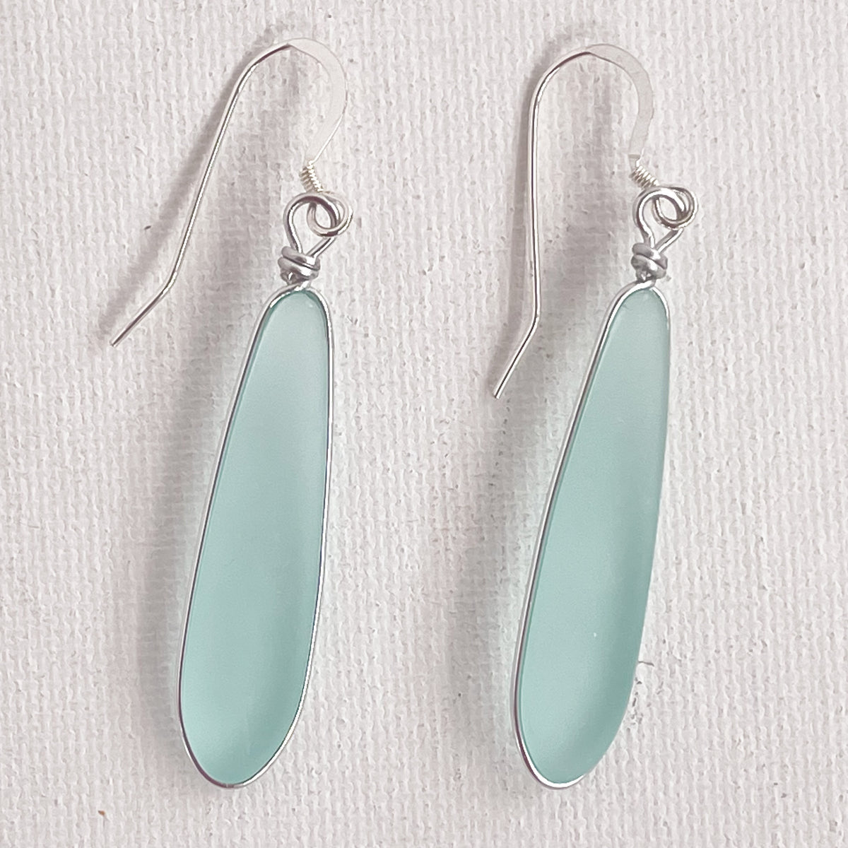 SERENITY Light Seafoam Long Skinny Sea Glass Earrings