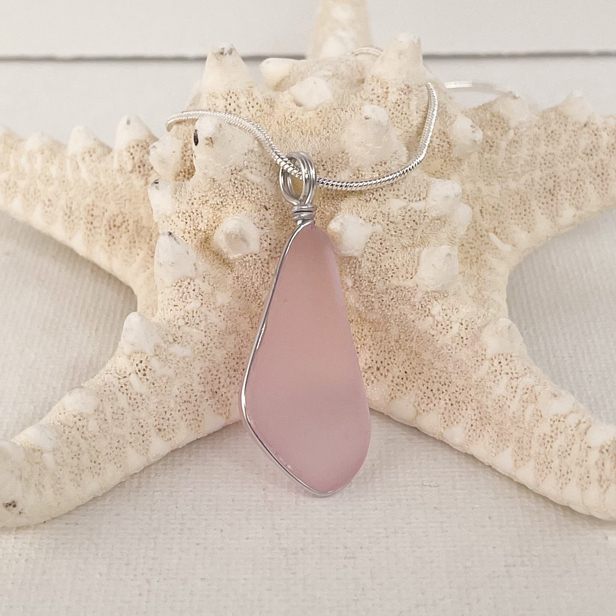 LOVE Pink Trapezoid Sea Glass Necklace