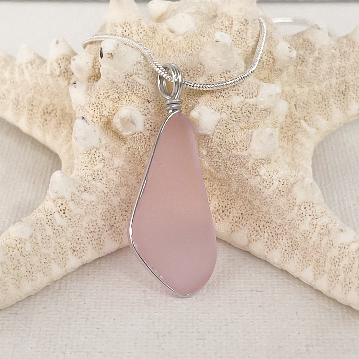LOVE Pink Trapezoid Sea Glass Necklace
