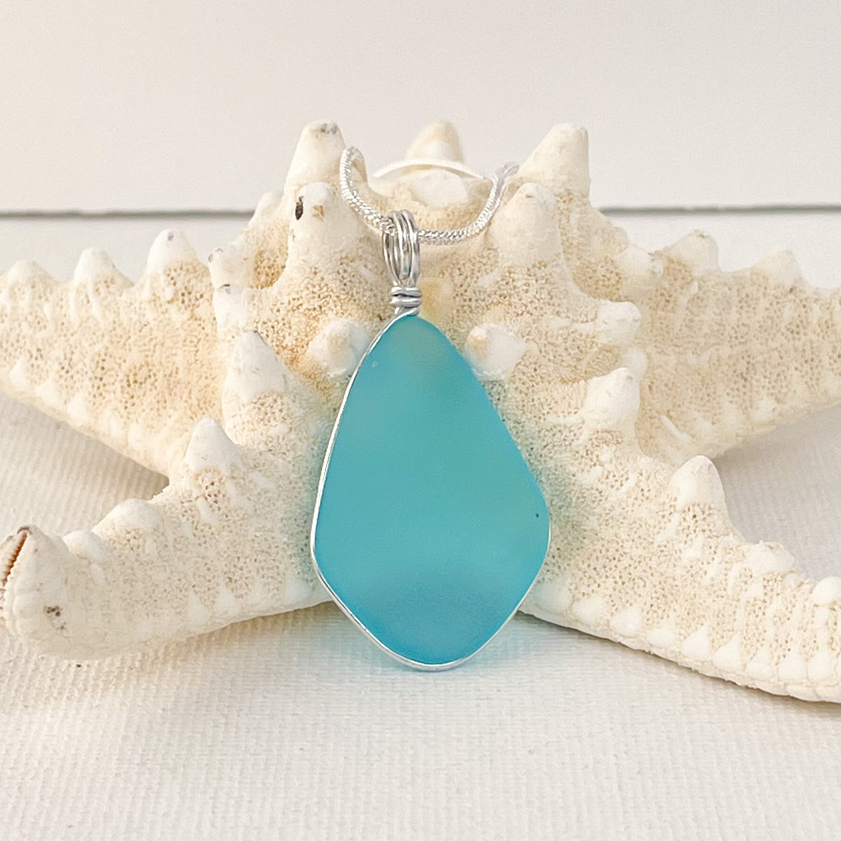 CALM Light Turquoise Large Trapezoid Sea Glass Necklace
