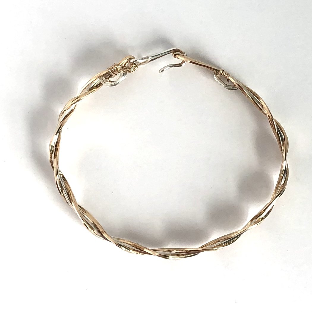 Custom Beach Waves Sterling Silver and 14K Gold Bangle Bracelet