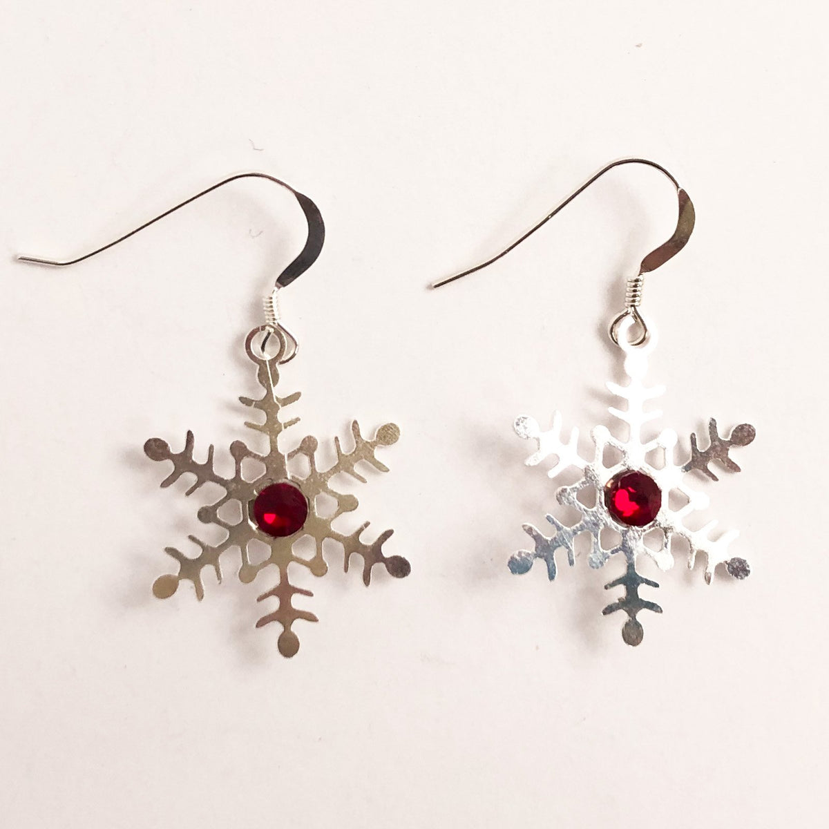 Red Swarovski Silver Snowflake Earrings