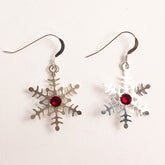 Red Swarovski Silver Snowflake Earrings