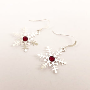 Red Swarovski Silver Snowflake Earrings