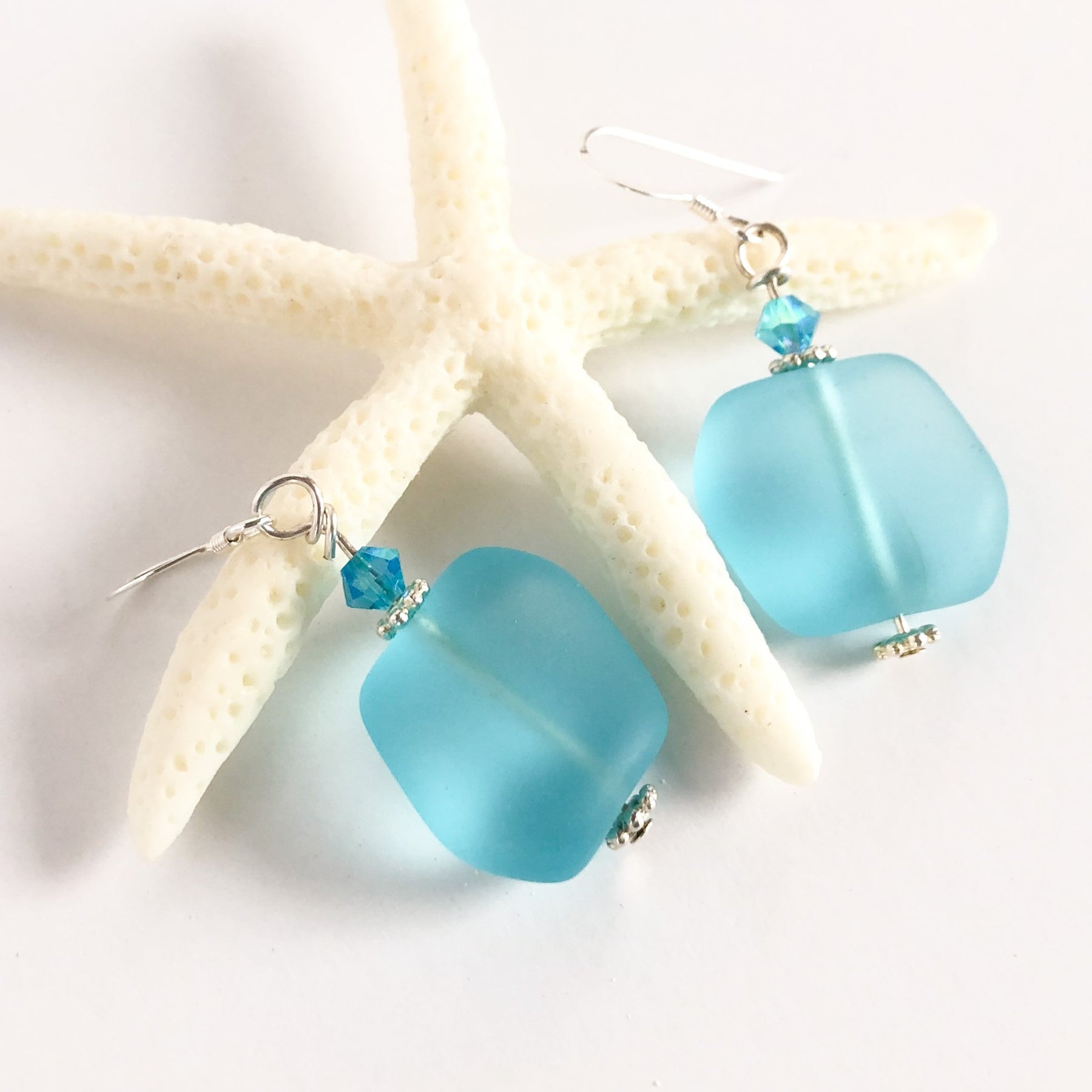 Sky Blue Sea Glass Earrings