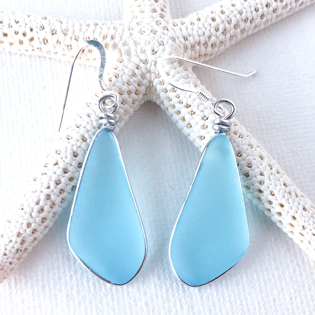 CALM Light Turquoise Trapezoid Sea Glass Earrings