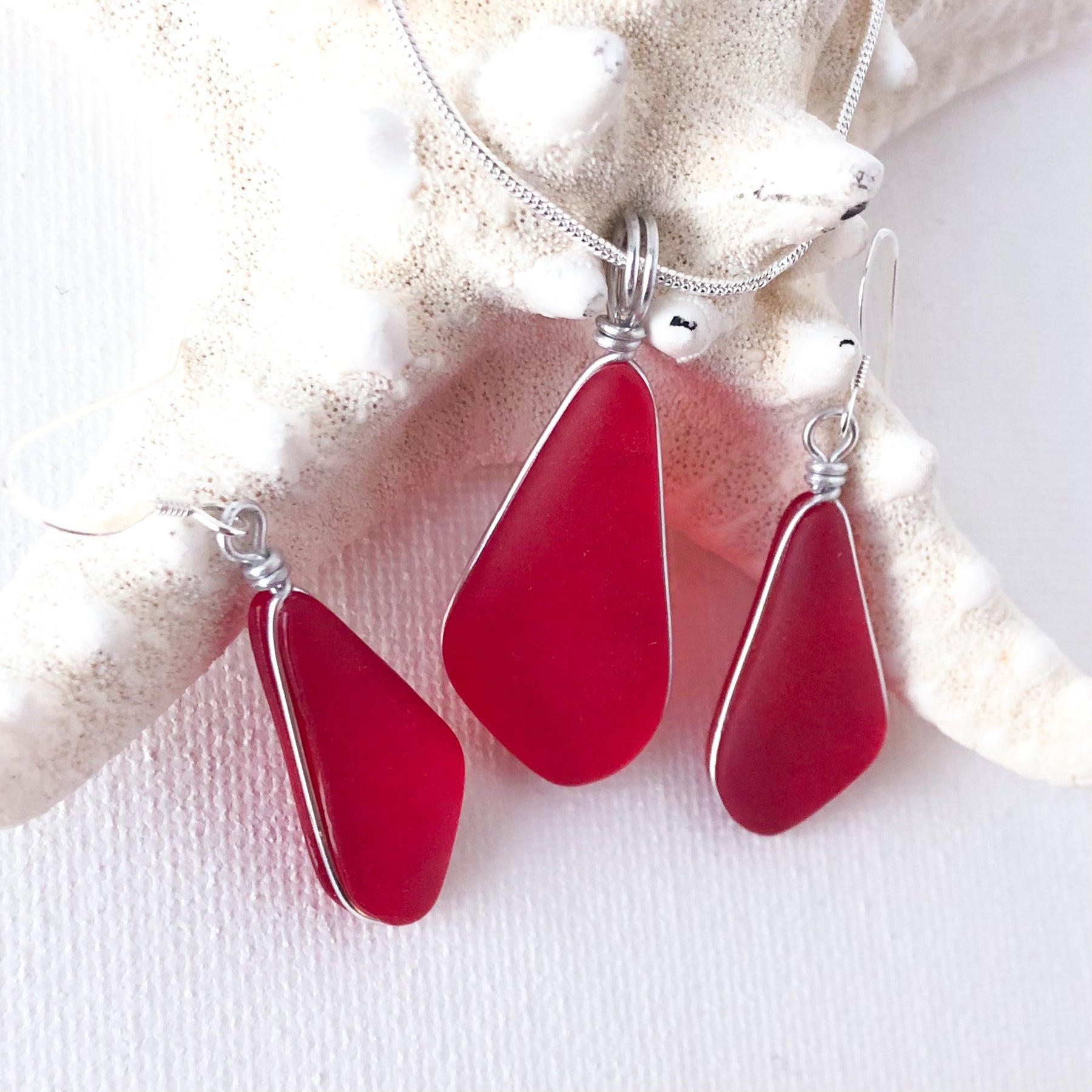 PASSION Red Trapezoid Sea Glass Earrings
