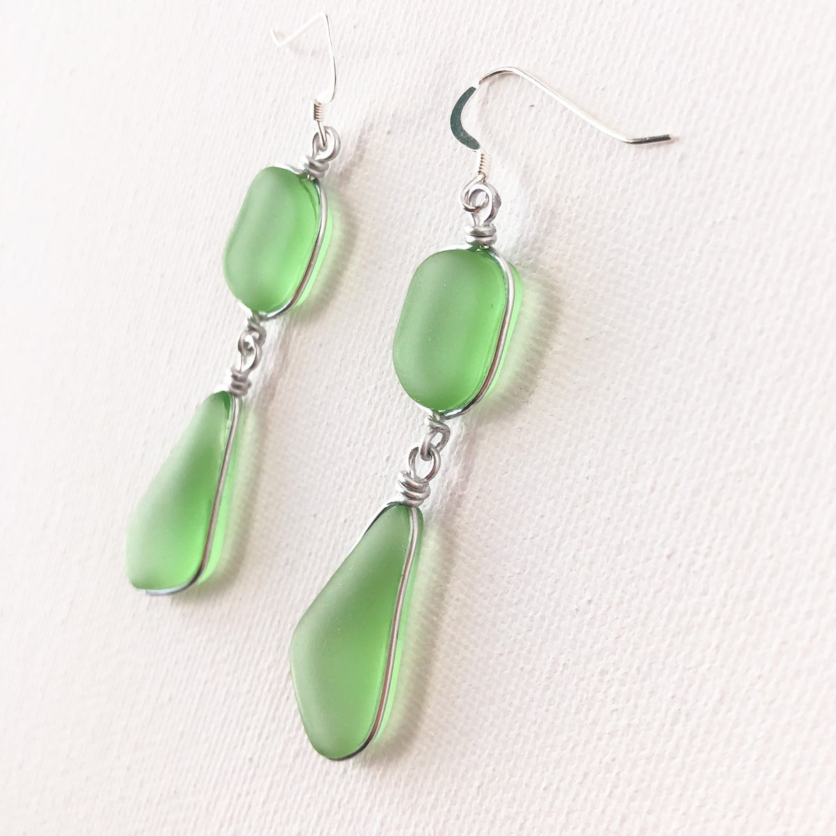 HEALING Light Green Double Sea Glass Earrings