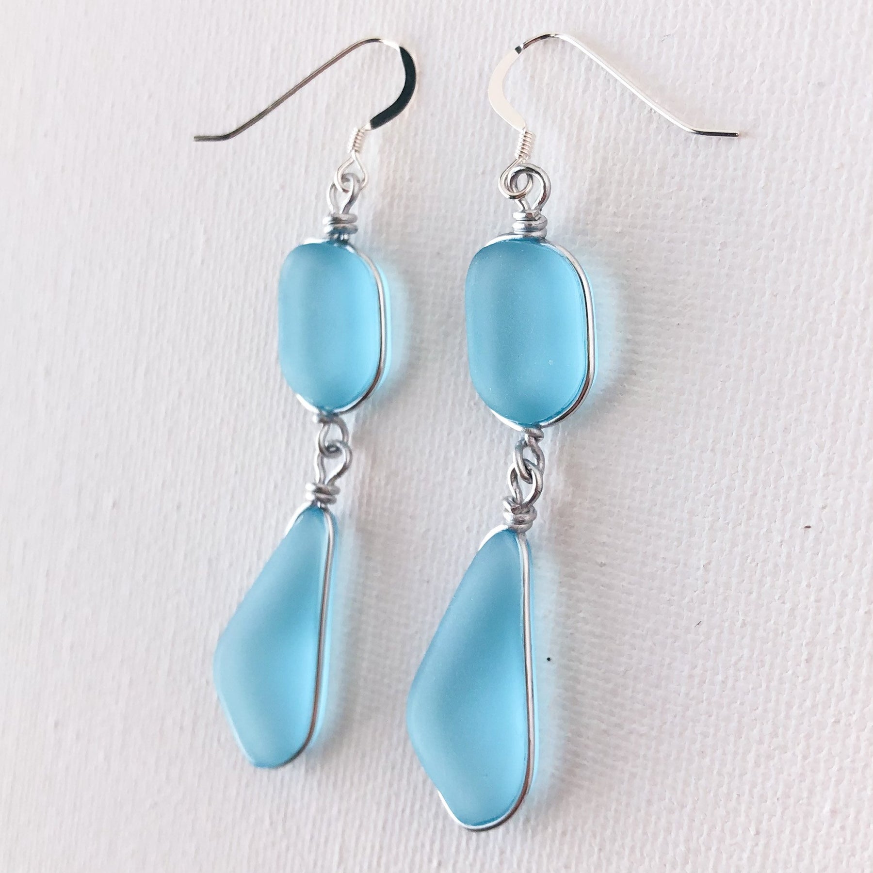CALM Light Turquoise Double Sea Glass Earrings