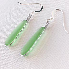 HEALING Light Green Short Skinny Sea Glass Earrings