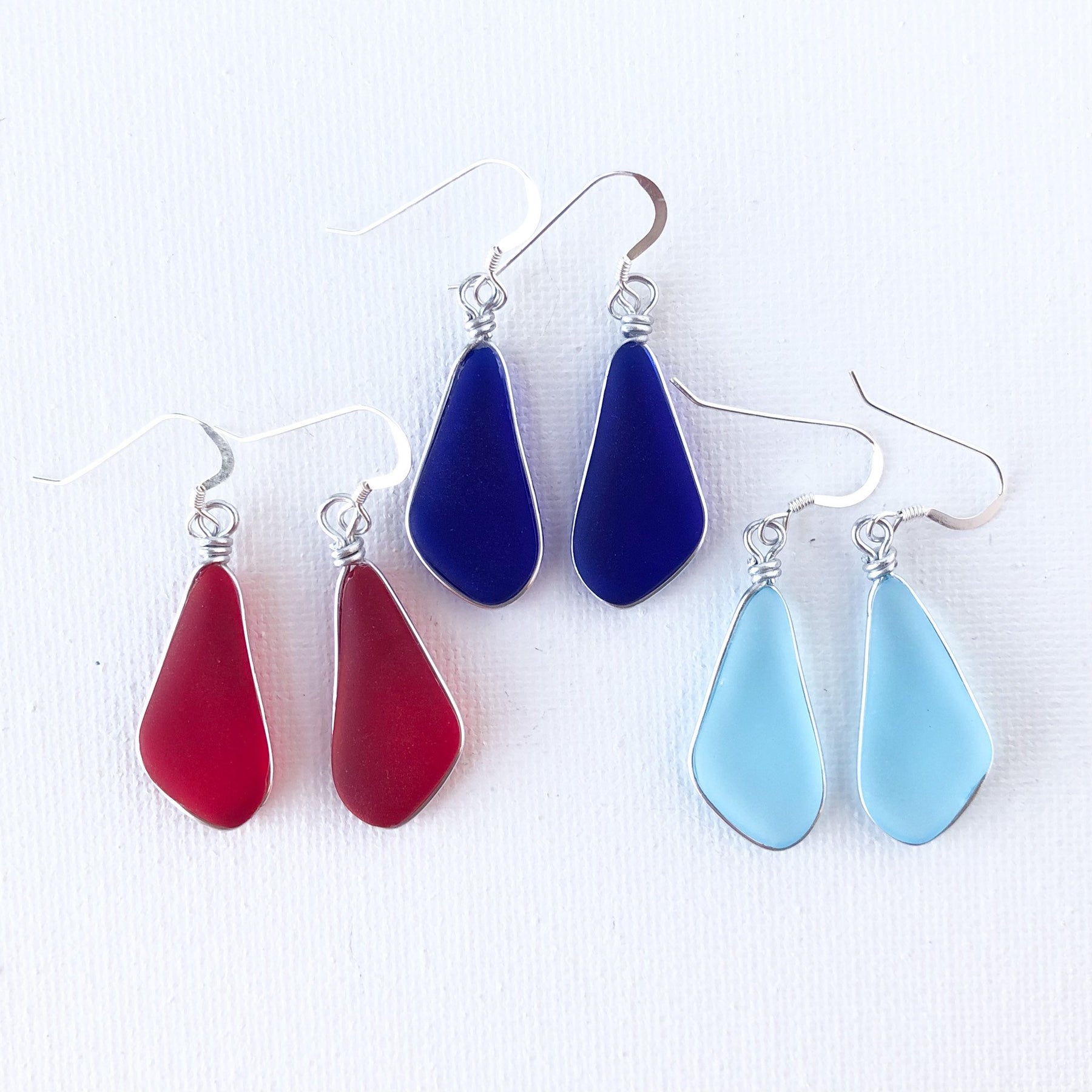 PASSION Red Trapezoid Sea Glass Earrings