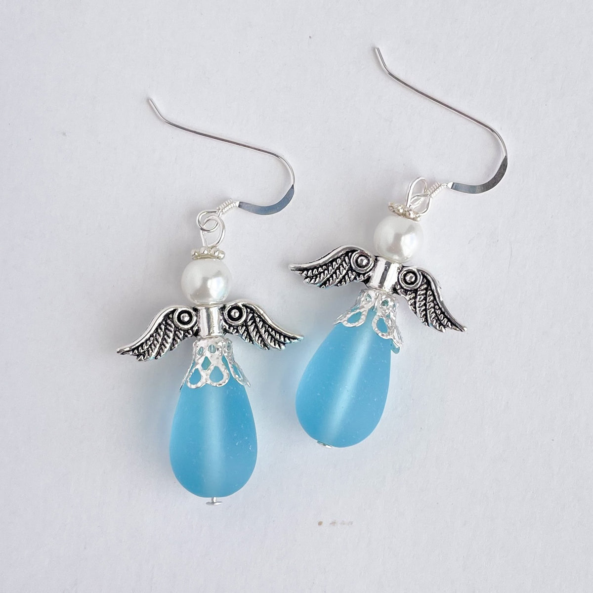 Turquoise Sea Glass Angel Earrings