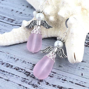 Pink Sea Glass Angel Earrings