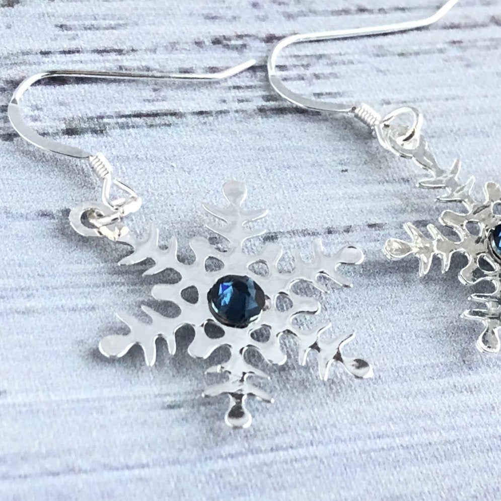 Blue Swarovski Silver Snowflake Earrings