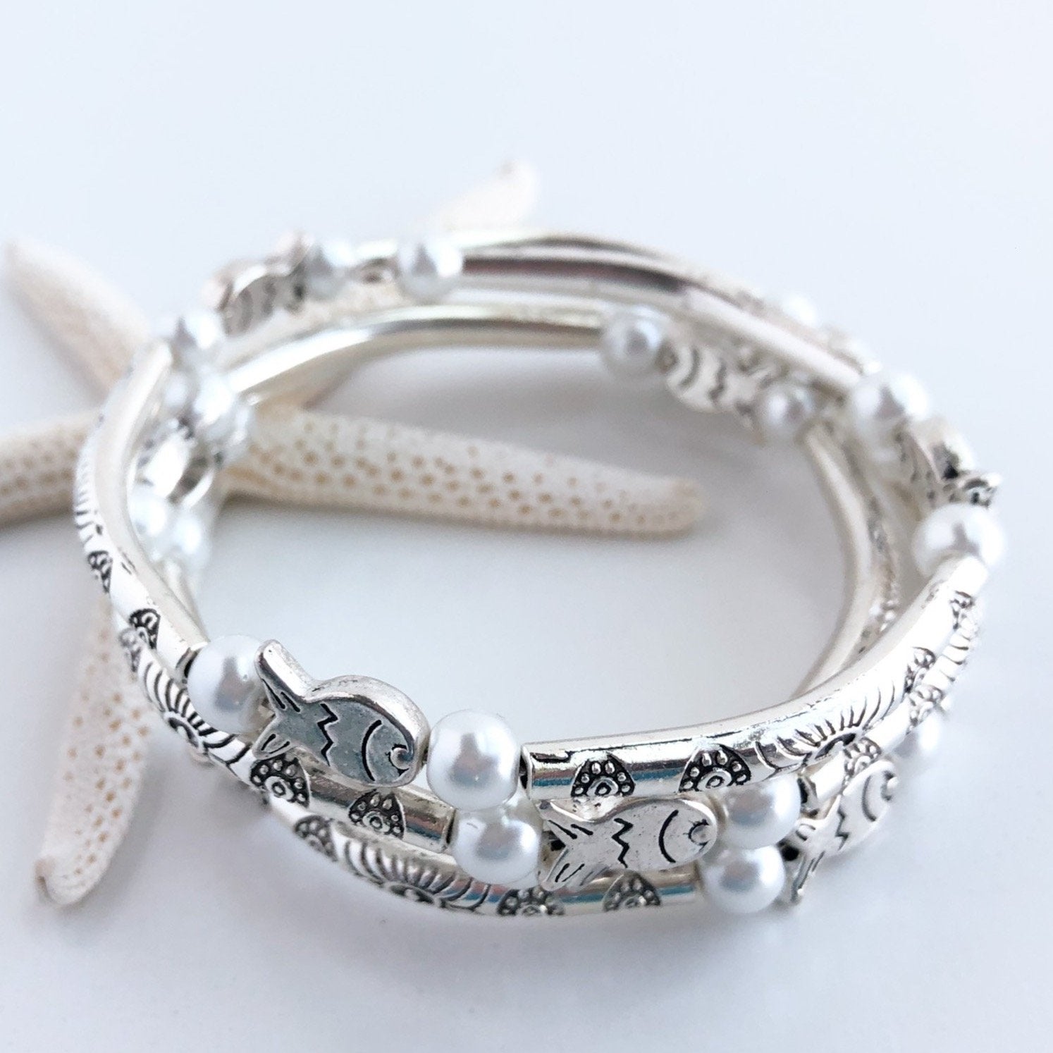 Fanciful Fish Memory Wire Wrap Bracelet