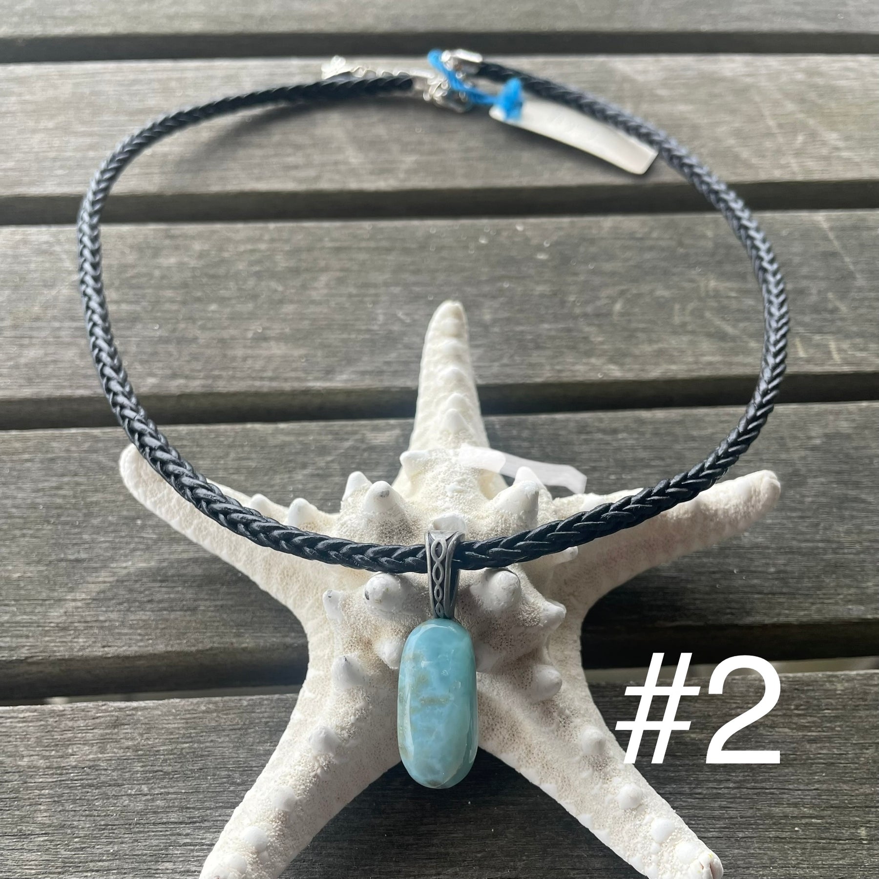 Larimar Leather and Sterling Necklace