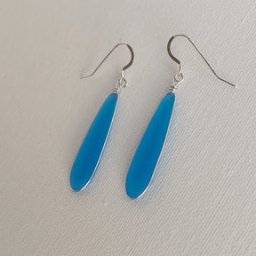 FRIENDSHIP Azure Blue XLong Sea Glass Skinny Earrings