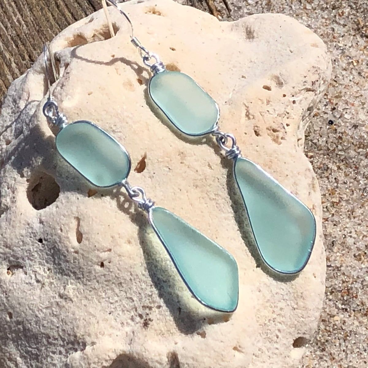SERENITY Light Seafoam Double Sea Glass Earrings
