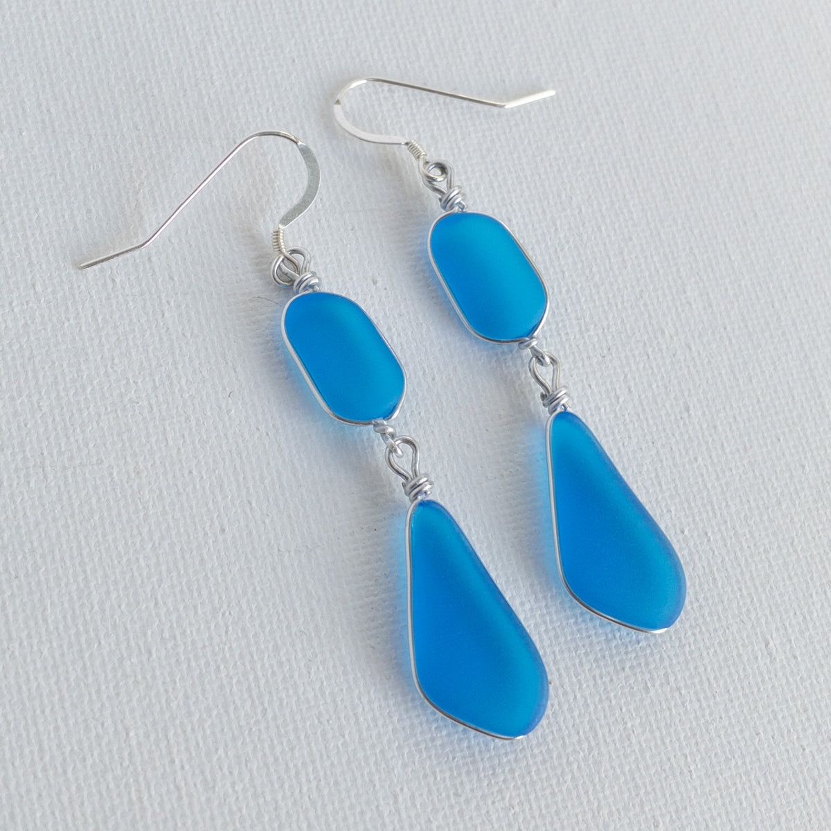 FRIENDSHIP Azure Blue Double Sea Glass Earrings