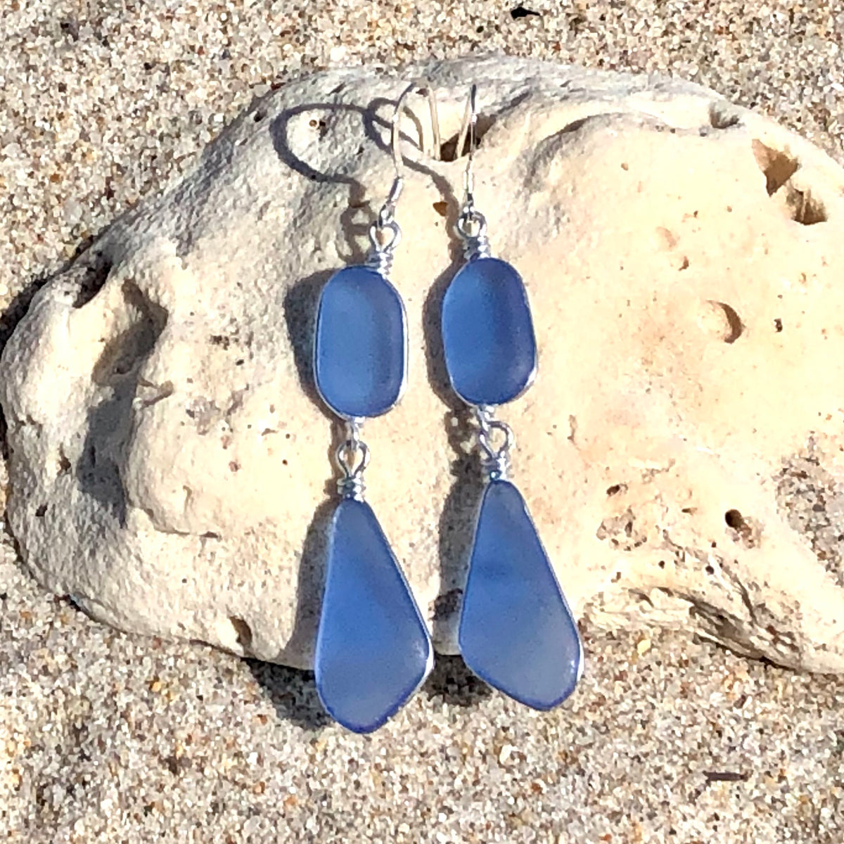 PEACE Light Sapphire Sea Glass Double Earrings