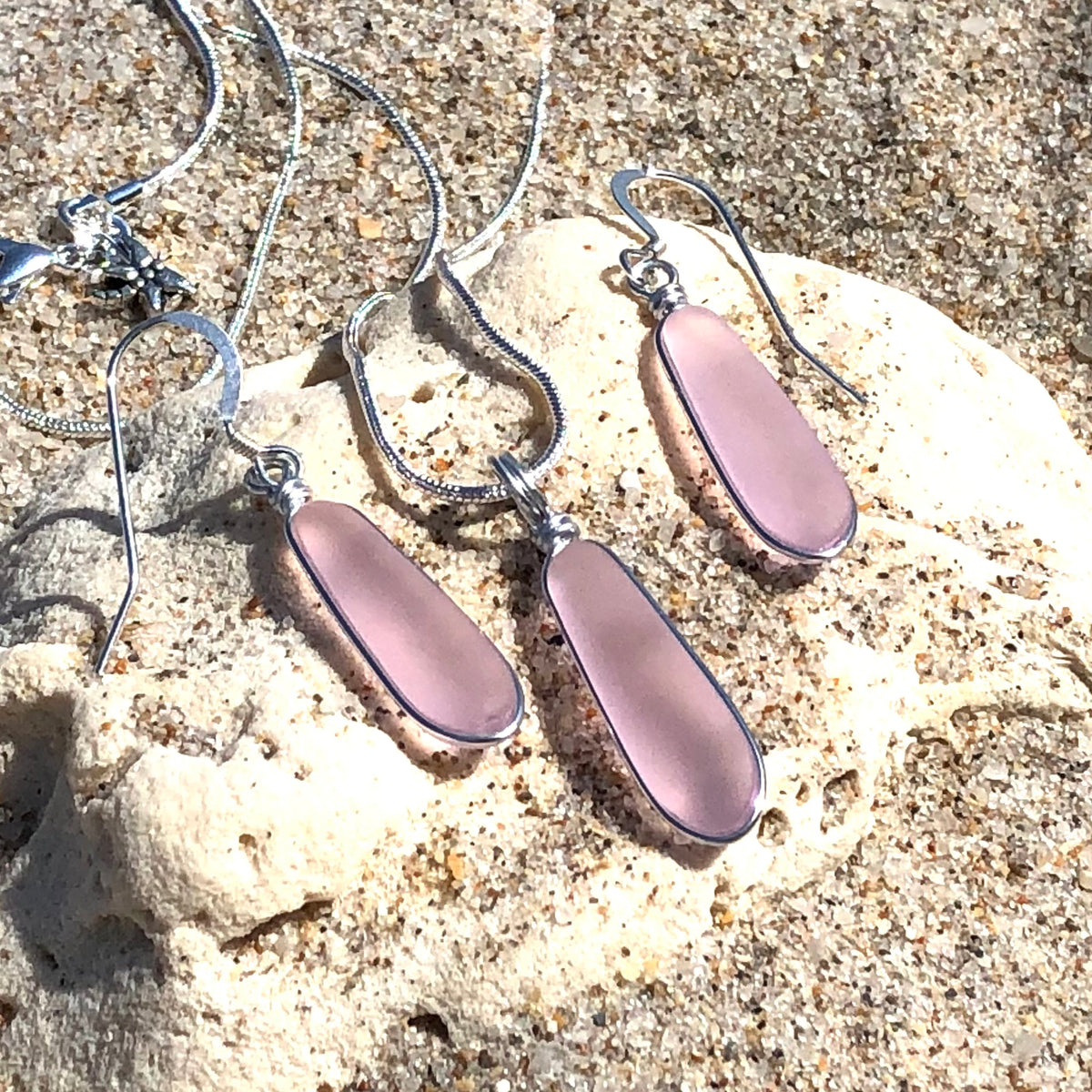 LOVE Pink Long Skinny Sea Glass Necklace