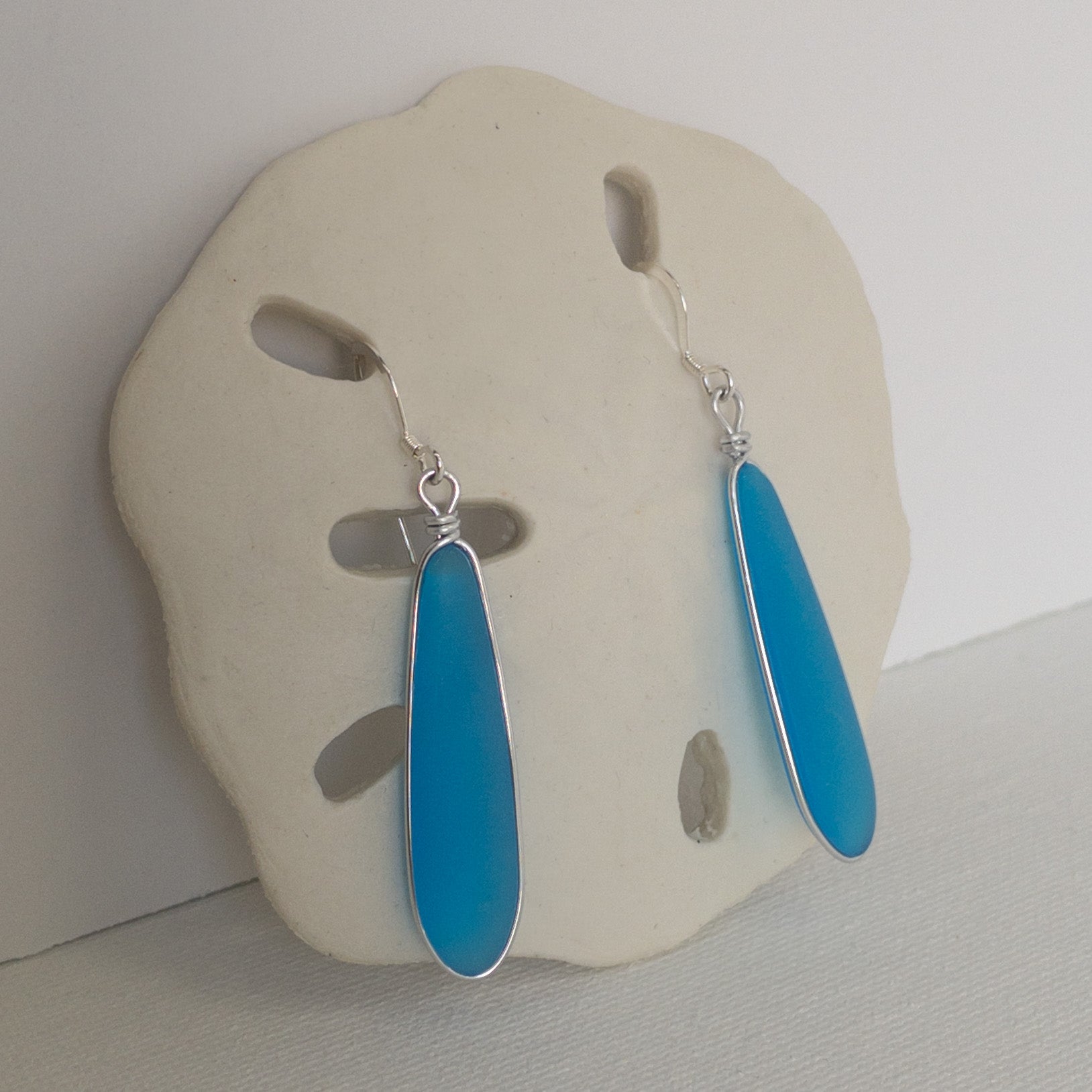 FRIENDSHIP Azure Blue XLong Sea Glass Skinny Earrings