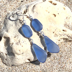 PEACE Light Sapphire Sea Glass Double Earrings